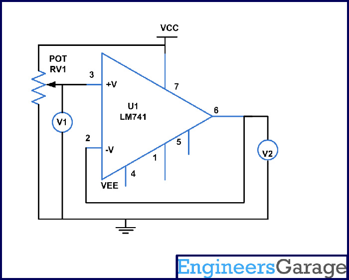Circuit Diagram for Testing Inverting Pin of LM741 IC Circuit Diagram for Testing Inverting Pin of LM741 IC