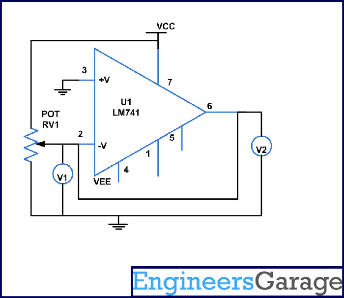 Circuit Diagram for Testing Non-Inverting Pin of LM741 IC Circuit Diagram for Testing Non-Inverting Pin of LM741 IC