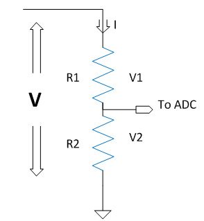 Circuit Diagram of a typical voltage divider network used for sensing voltage