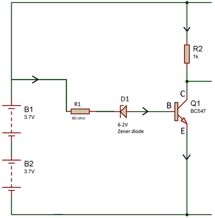 Circuit Diagram of Zener Diode Section of Battery Over Discharge Protection Circuit Diagram of Zener Diode Section of Battery Over Discharge Protection