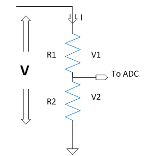 Circuit Diagram of a Voltage Divider Network used in sensing analog voltage
