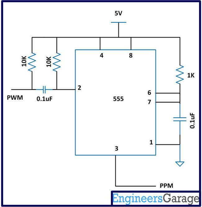 Circuit Diagram of 555 wired as a Mono-Stable