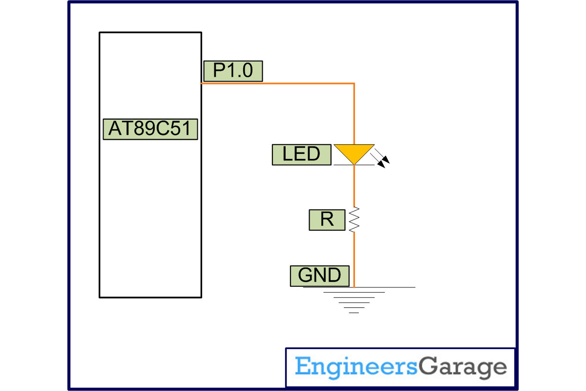 Circuit Diagram of LED connected with AT89C51