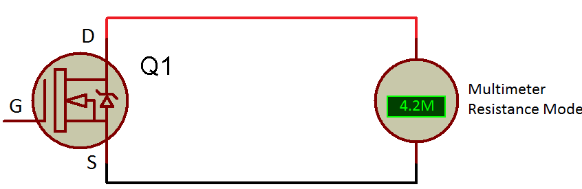 Circuit Diagram showing High Drain to Source Resistance across MOSFET 