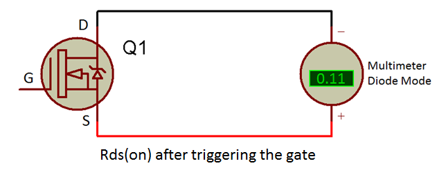 Circuit Diagram showing Low Drain to Source Resistance (Rds) of MOSFET in On Condition