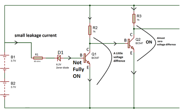 Circuit Diagram showing Practical High Side Switch Working of Battery Over Discharge Protection