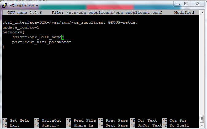 Editing a File in Raspberry Pi to configure Wireless Network