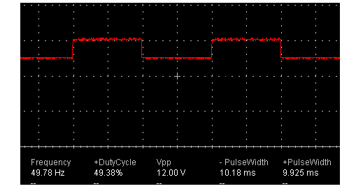 Graph showing Output Waveform of 555 Square Wave Generator observed on CRO Graph showing Output Waveform of 555 Square Wave Generator observed on CRO