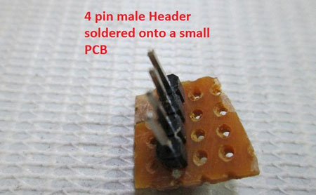 Image of 4-pin Male Header Soldered on a PCB Cutout Image of 4-pin Male Header Soldered on a PCB Cutout