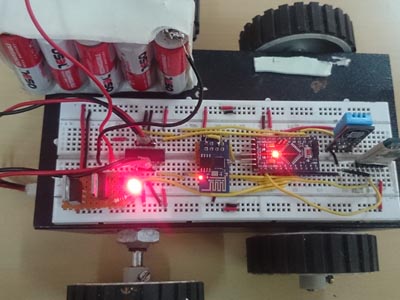 Image of Arduino based ThingSpeak IoT Circuit attached to Robot Body Image of Arduino based ThingSpeak IoT Circuit attached to Robot Body