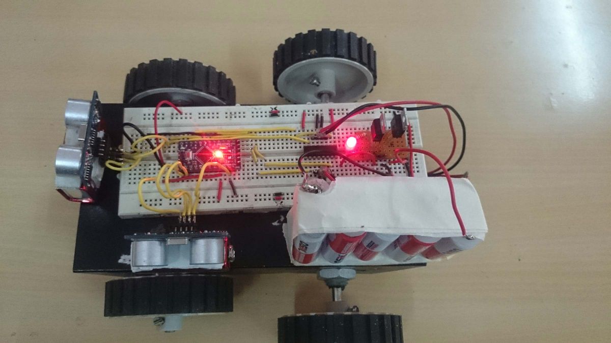 Image of Electronic Circuit Mounted on Wall Follower Robot