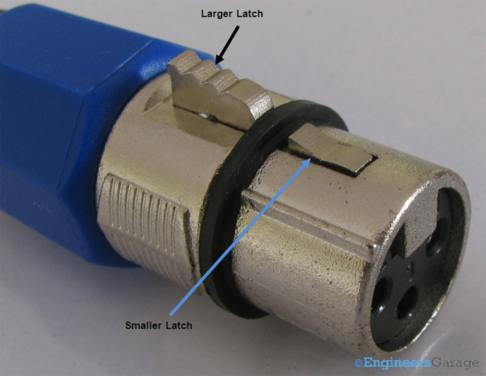 Image Indicating the Latch-Based Lock Mechanism of XLR Connector Image Indicating the Latch-Based Lock Mechanism of XLR Connector