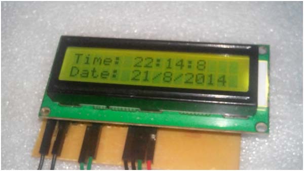 Image of LCD Module showing time for medical dose on Medicine Reminder System