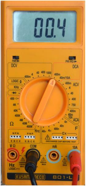 Image of multimeter showing DC current reading from LED circuit