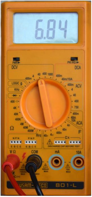 Image of multimeter showing DC voltage reading from LED circuit