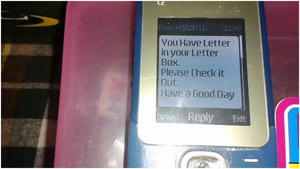 Image of SMS alert received from Intelligent Letter Box