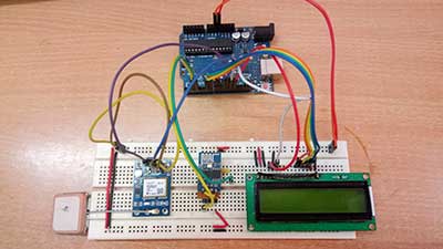 Image Showing Circuit Connections of Arduino and ESP8266 based IoT Vehicle Tracking Device