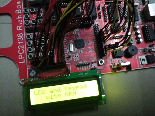 Image showing circuit connections of character LCD and LPC2138 Image showing circuit connections of character LCD and LPC2138