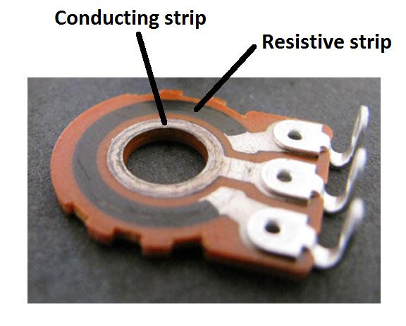 Image showing conductive and resistive strips inside potentiometer