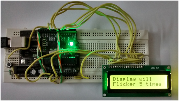 Image showing messages flashing on Character LCD Module from Arduino 