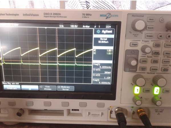 Image showing Output signal of UJT Relaxation Oscillator observed on CRO 