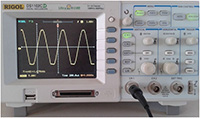 Image showing Output Waveform from LM741 IC based Wien Bridge Sine Wave Oscillator on an Oscilloscope