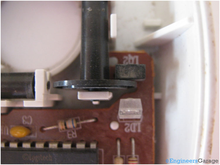 Image Showing the Positioning of LED, Roller Disks, and Infrared Sensor Image Showing the Positioning of LED, Roller Disks, and Infrared Sensor