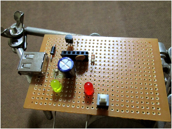 Image showing power indicator circuit soldered on PCB for IR Receiver