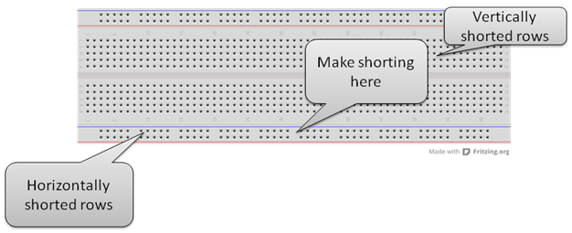 Image showing rows and columns on a Breadboard