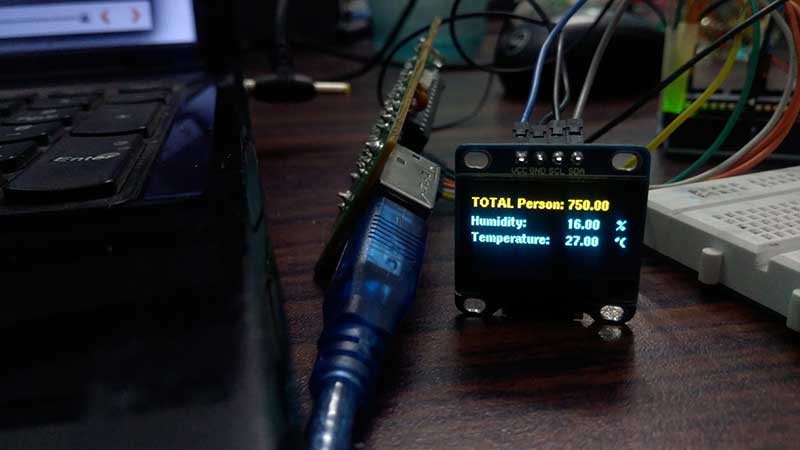 Image Showing Sensor Data and Visitor Count Displayed on OLED Module