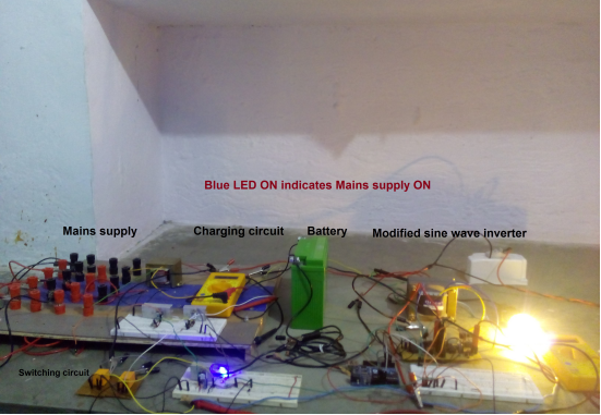 Image showing Blue LED glowing in Modified Sine Wave Inverter based Offline UPS