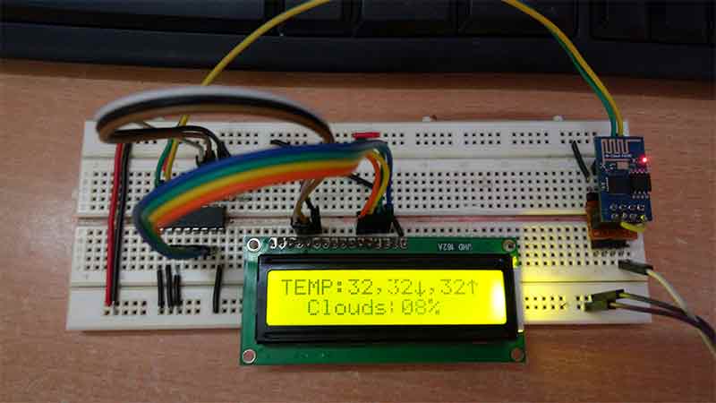 Image showing Circuit Connections of ESP8266 and OpenWeatherMap based Weather Station Image showing Circuit Connections of ESP8266 and OpenWeatherMap based Weather Station