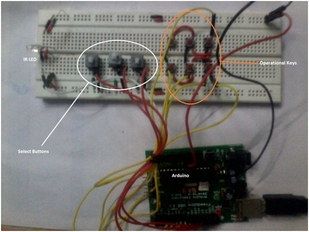 Image showing different circuit sections of Arduino based Universal IR Remote Control Receiver