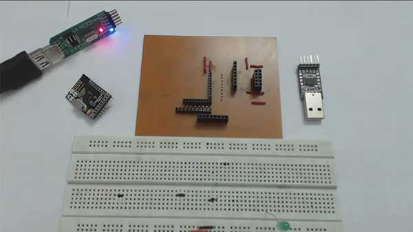 Image Showing Components Used in Serial Communication With NRF24LE1 Module