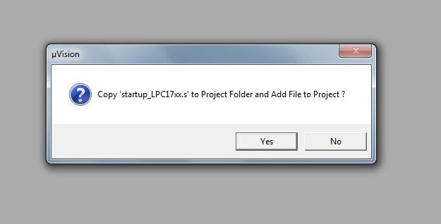 Image showing message on µVision4 window for copying LPC1768 to project Folder