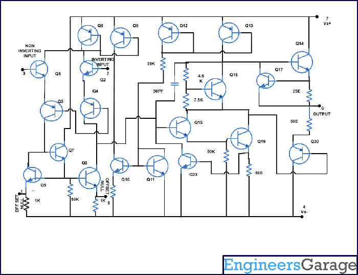 Internal Circuit Diagram of 741 OPAMP IC