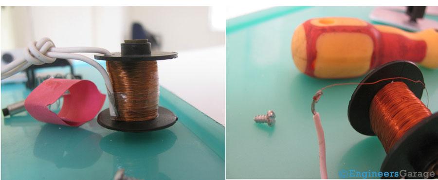  (Left image) Insulated Copper Coil (Right image) Connection of Copper Coil with Wire