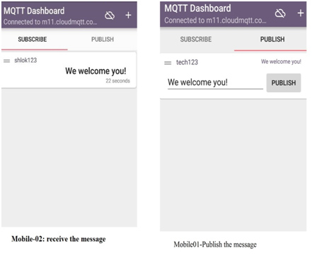 Mobile Screenshot of Publish and Subscribe Topics Listed on IOT MQTT Dashboard Publish Subscribe Activity