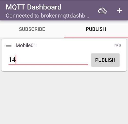 Mobile Screenshot of Publishing Message on a Topic on IOT MQTT Dashboard