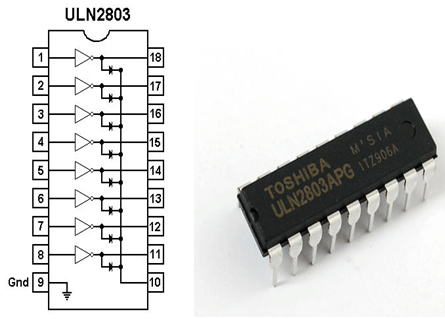 Pin Diagram and Image of ULN2803 LED Driver IC