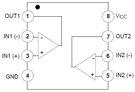 Pin Diagram of LM358 Operational Amplifier IC