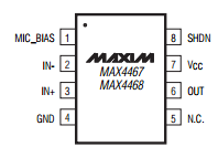 Pin Diagram of MAX4468 IC Pin Diagram of MAX4468 IC