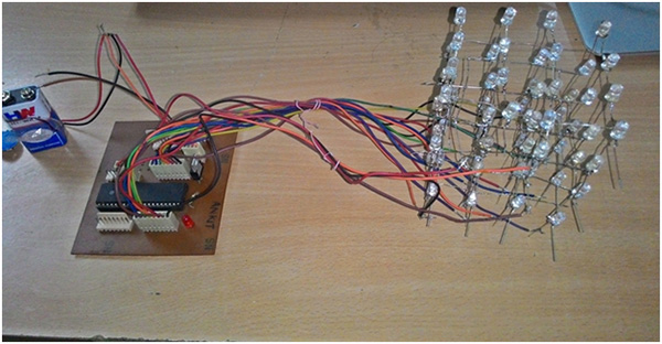 Prototype of AVR ATMega16 controlled LED Cube 