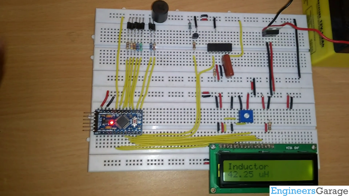 Prototype of Arduino based Electronic Component Identifier designed on a breadboard