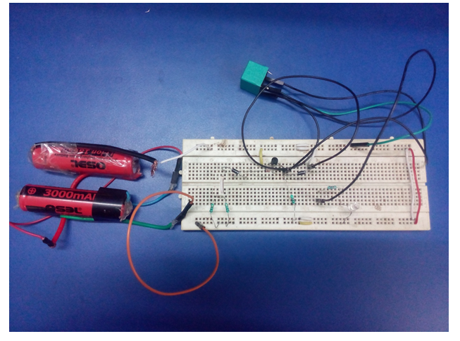 Prototype of Battery Over Charging Protector designed on a breadboard Prototype of Battery Over Charging Protector designed on a breadboard
