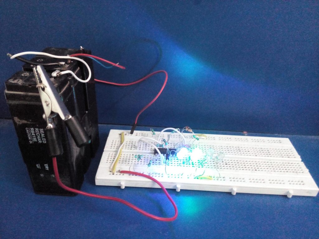 Prototype of LM-339 Battery Indicator Designed on a Breadboard Prototype of LM-339 Battery Indicator Designed on a Breadboard