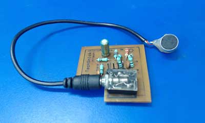 Prototype of MAX4468 IC based Microphone Audio Pre Amplifier