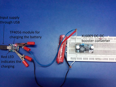 Prototype of Power Bank designed on a breadboard