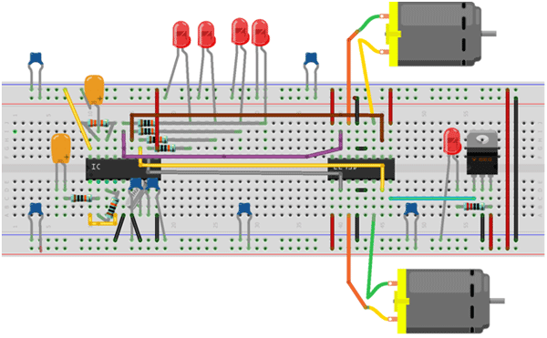 Representational image of complete control ciircuitry for Robot on Breadboard