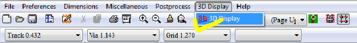 Screenshot of 3D Display Menu in KIcad